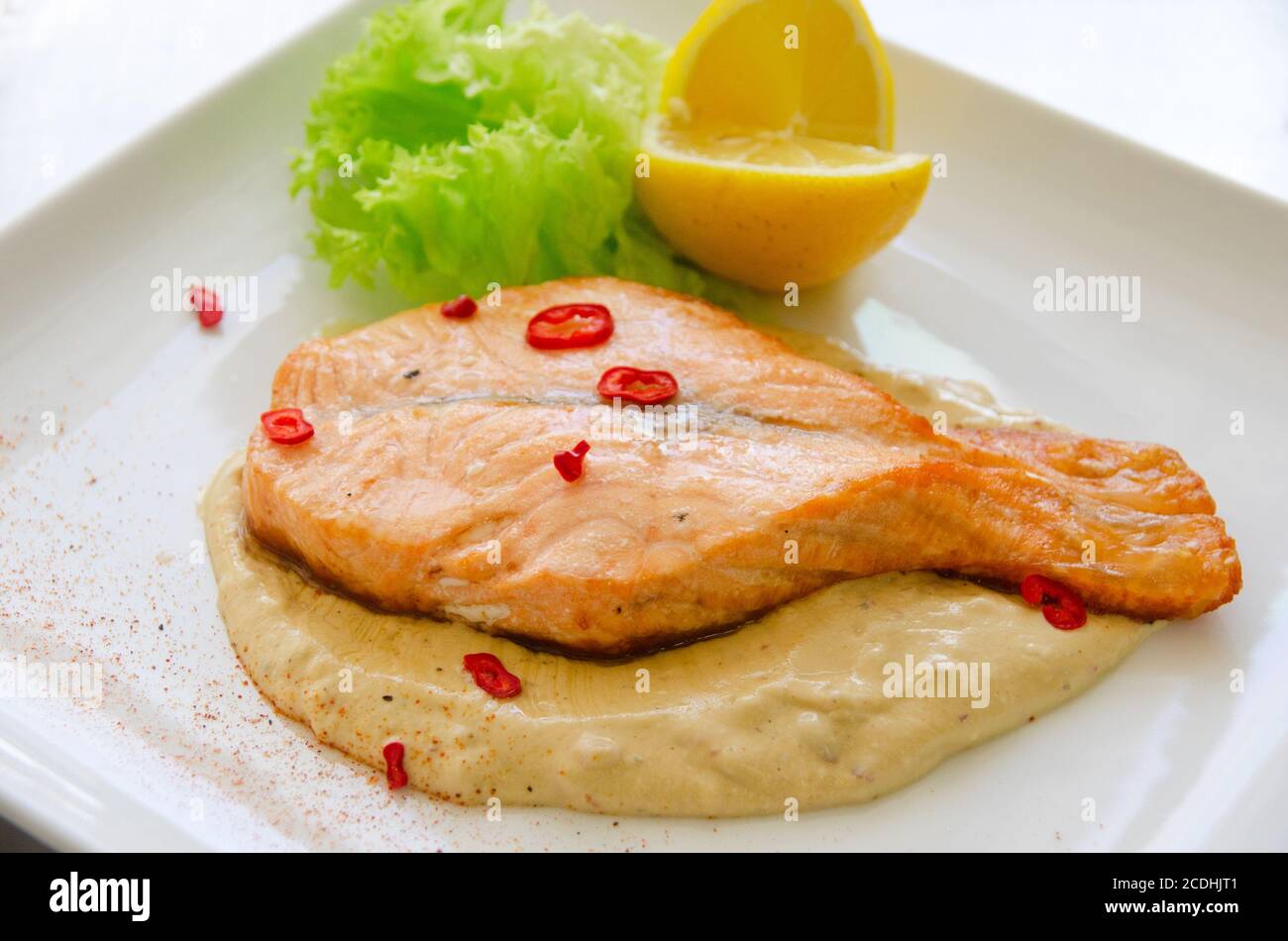 Grilled salmon steak Stock Photo - Alamy