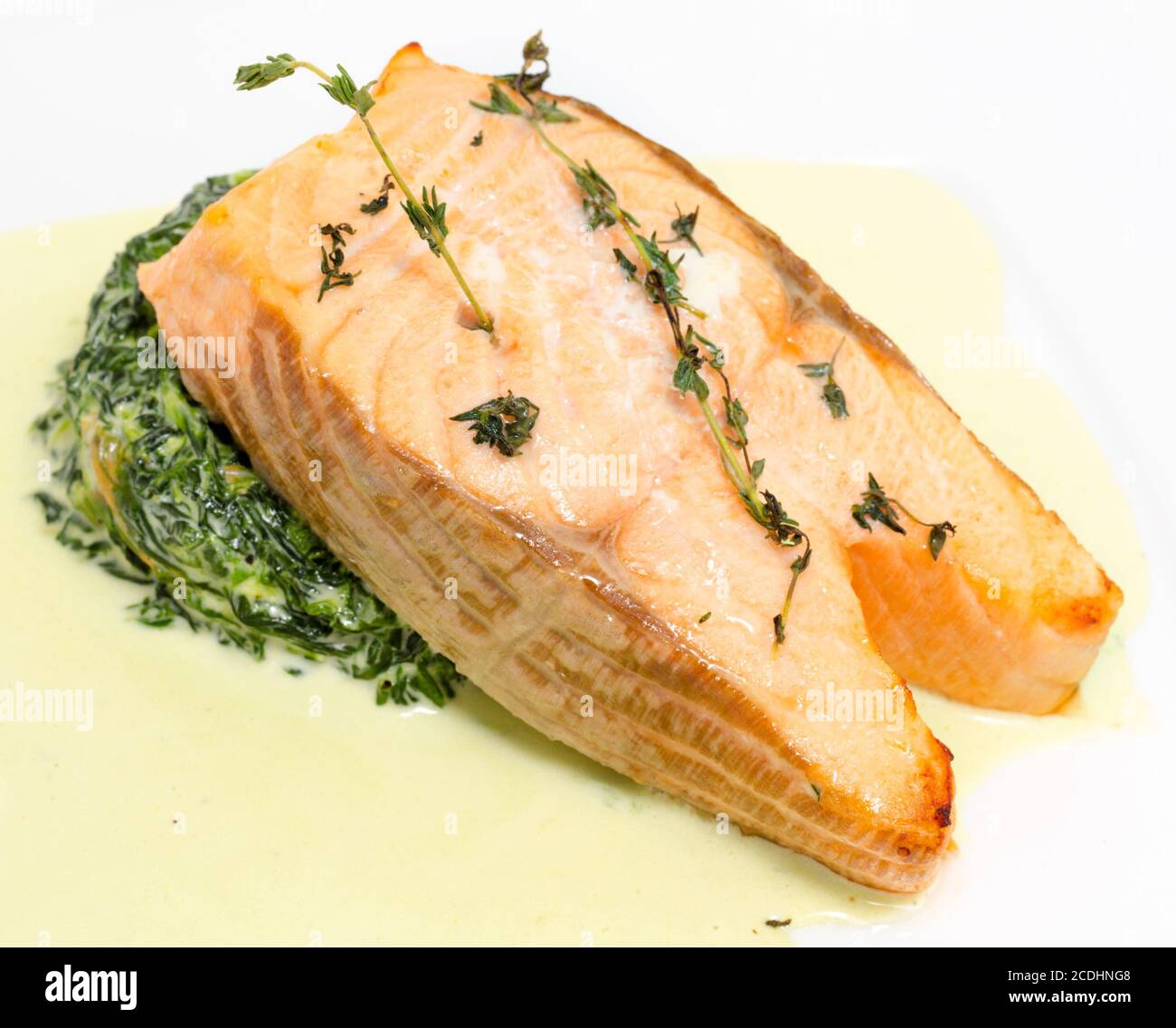salmon with spinach Stock Photo - Alamy
