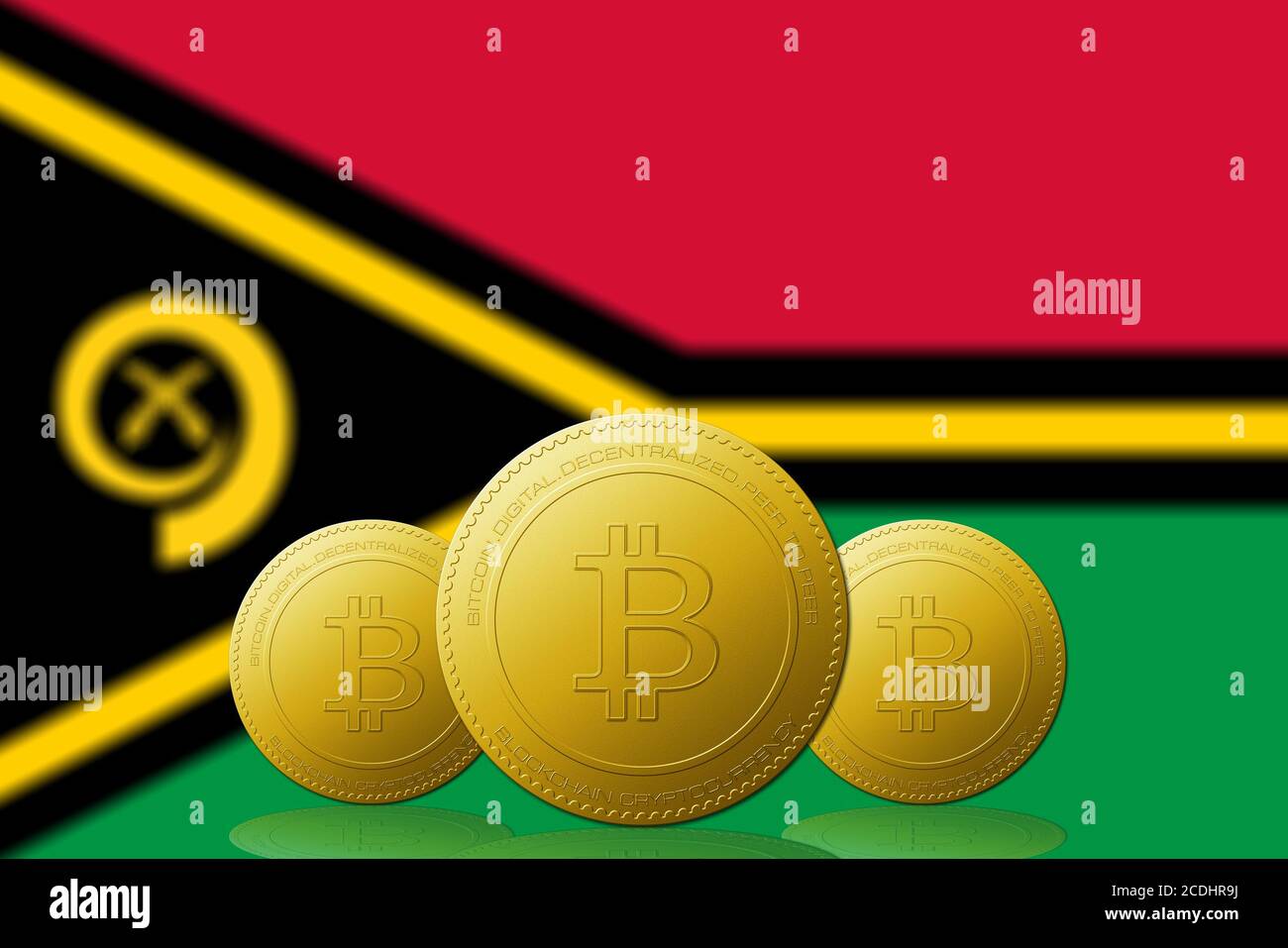 Three Bitcoins cryptocurrency with Vanuatu flag on background Stock Photo -  Alamy