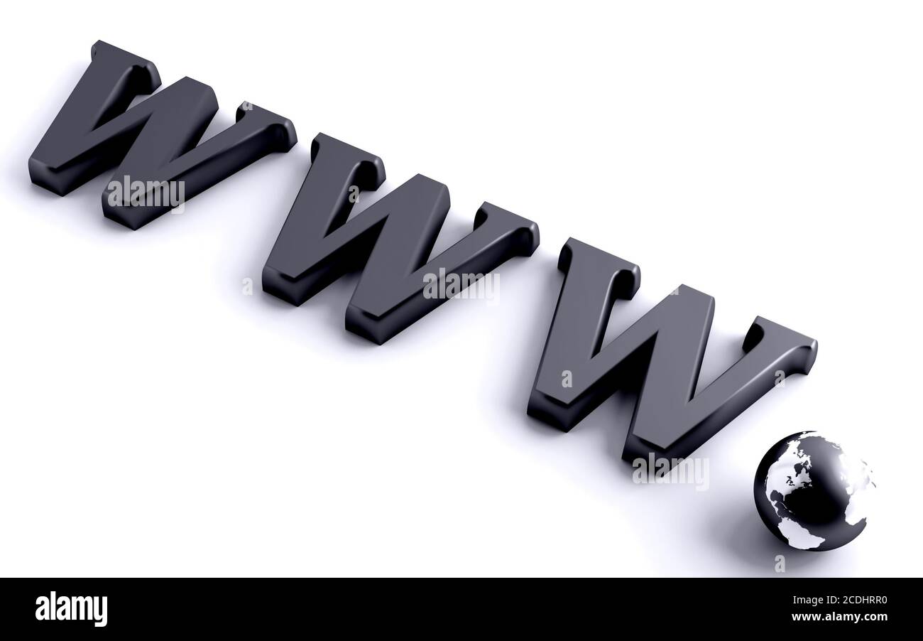 Dark metallic letters www and the globe on a white Stock Photo
