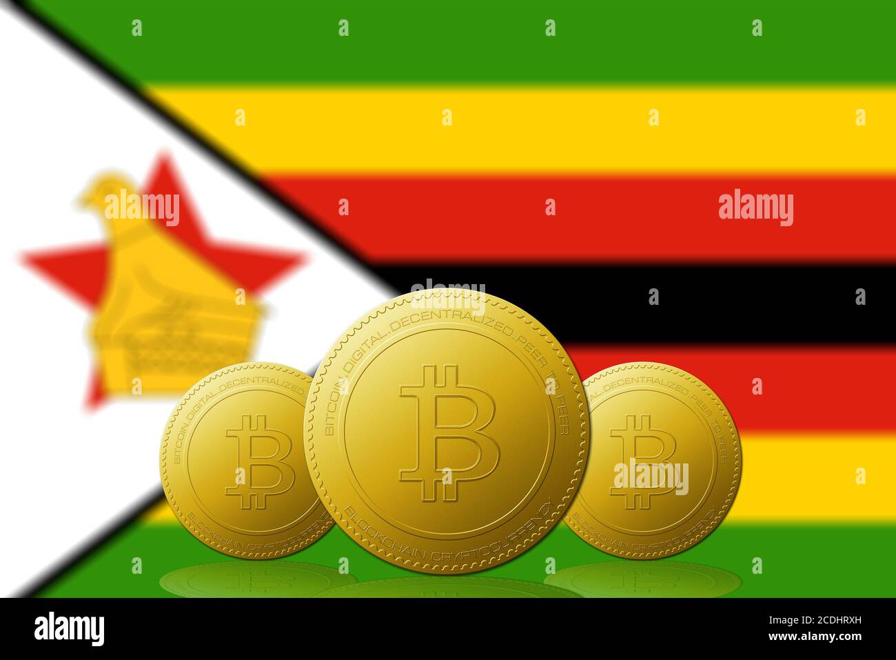 Three Bitcoins cryptocurrency with Zimbabwe flag on background Stock Photo  - Alamy