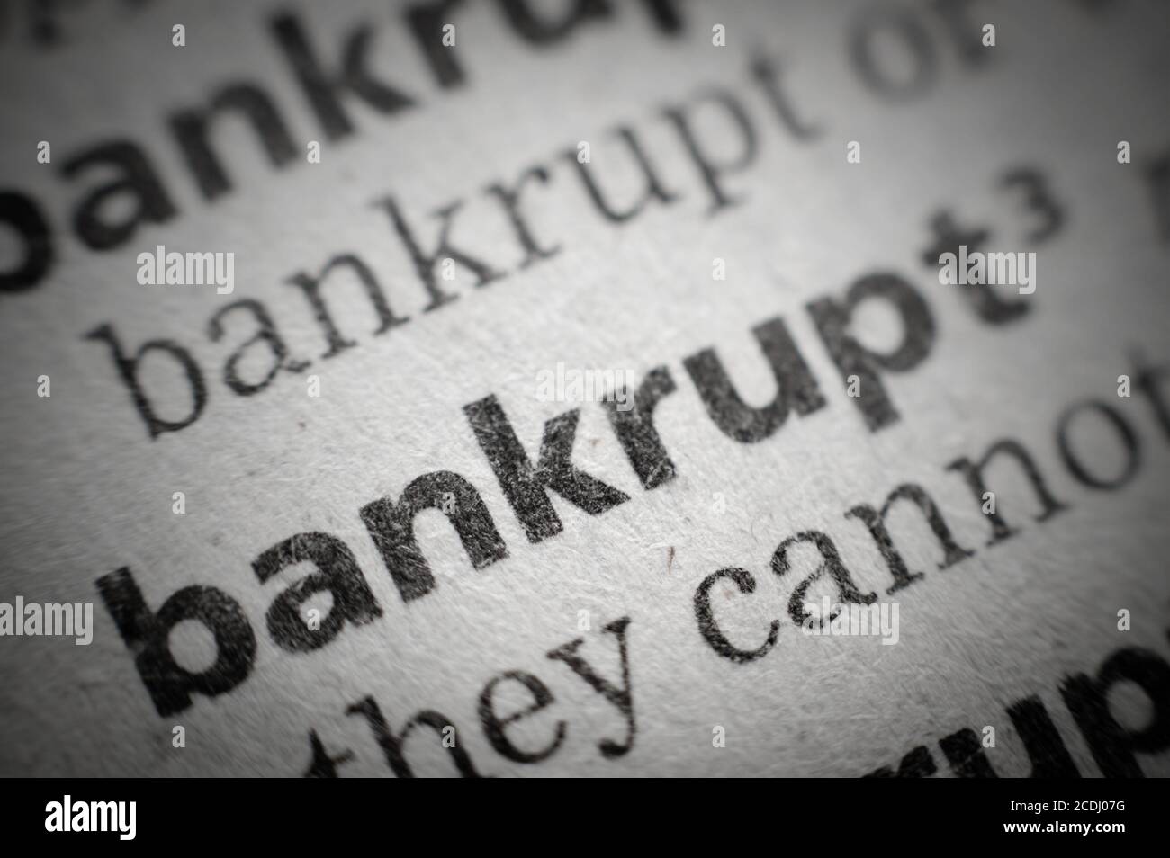 word bankrupt in glossary, super macro Stock Photo