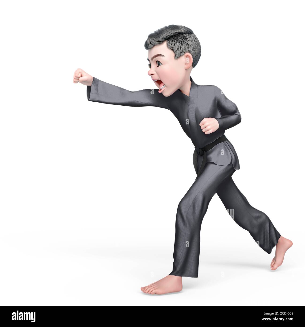 karate boy cartoon is doing a angry punch, 3d illustration Stock Photo -  Alamy