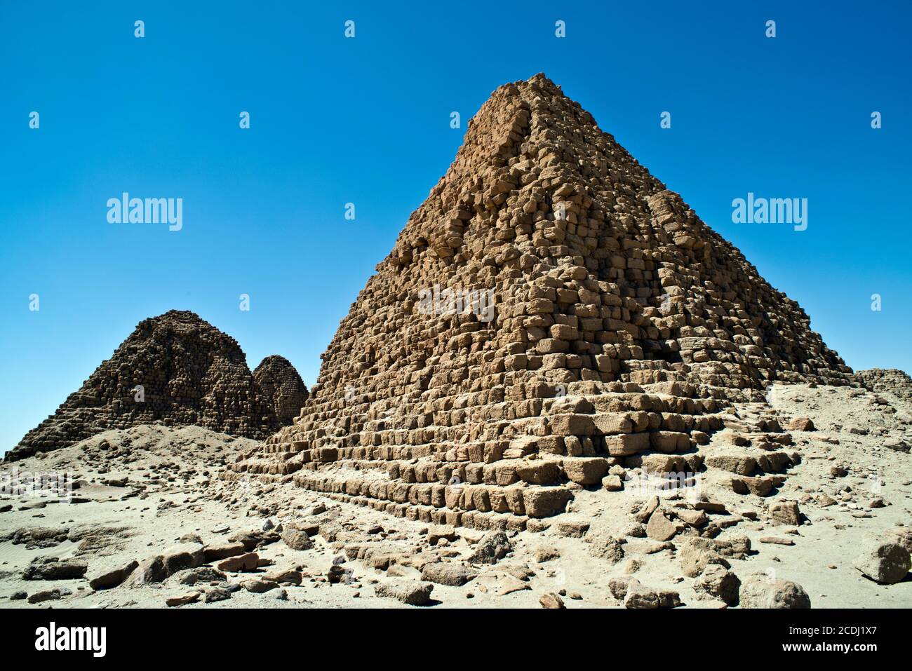 Ancient pyramids and temples built by the Kush Empire, in Nuri, Sudan Stock Photo
