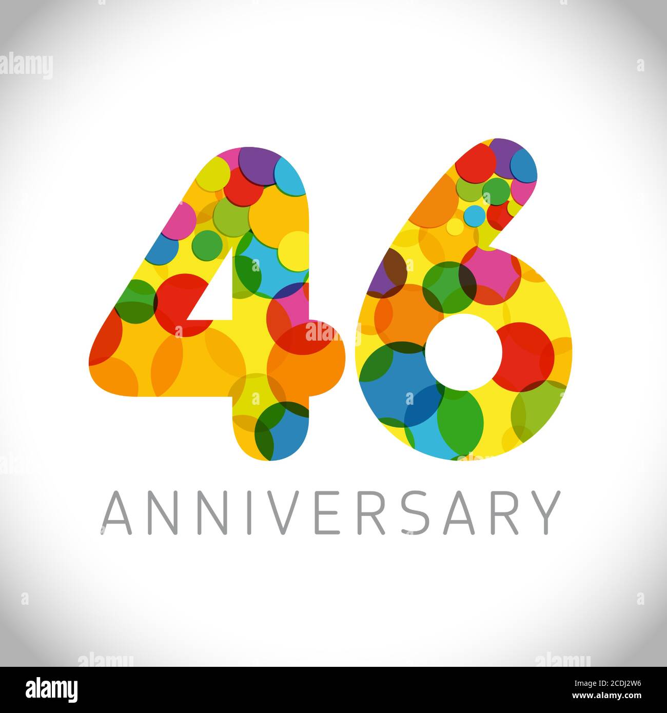 46 th anniversary numbers. 46 years old multicolored congrats. Cute congratulation concept. Isolated abstract graphic design template. Age digits. Stock Vector