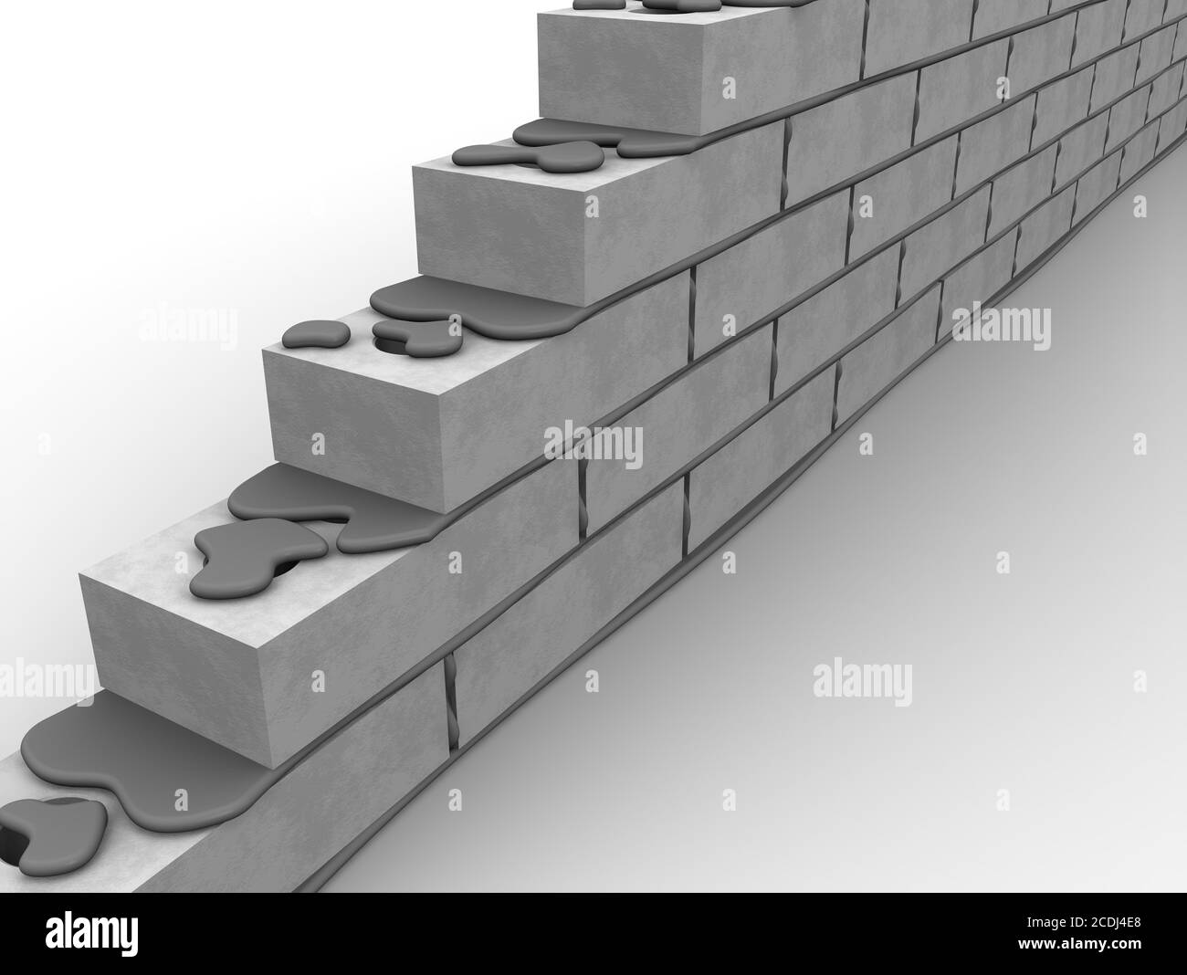 Masonry made of silicate bricks. Masonry made of silicate bricks on a white surface. 3D Illustration Stock Photo