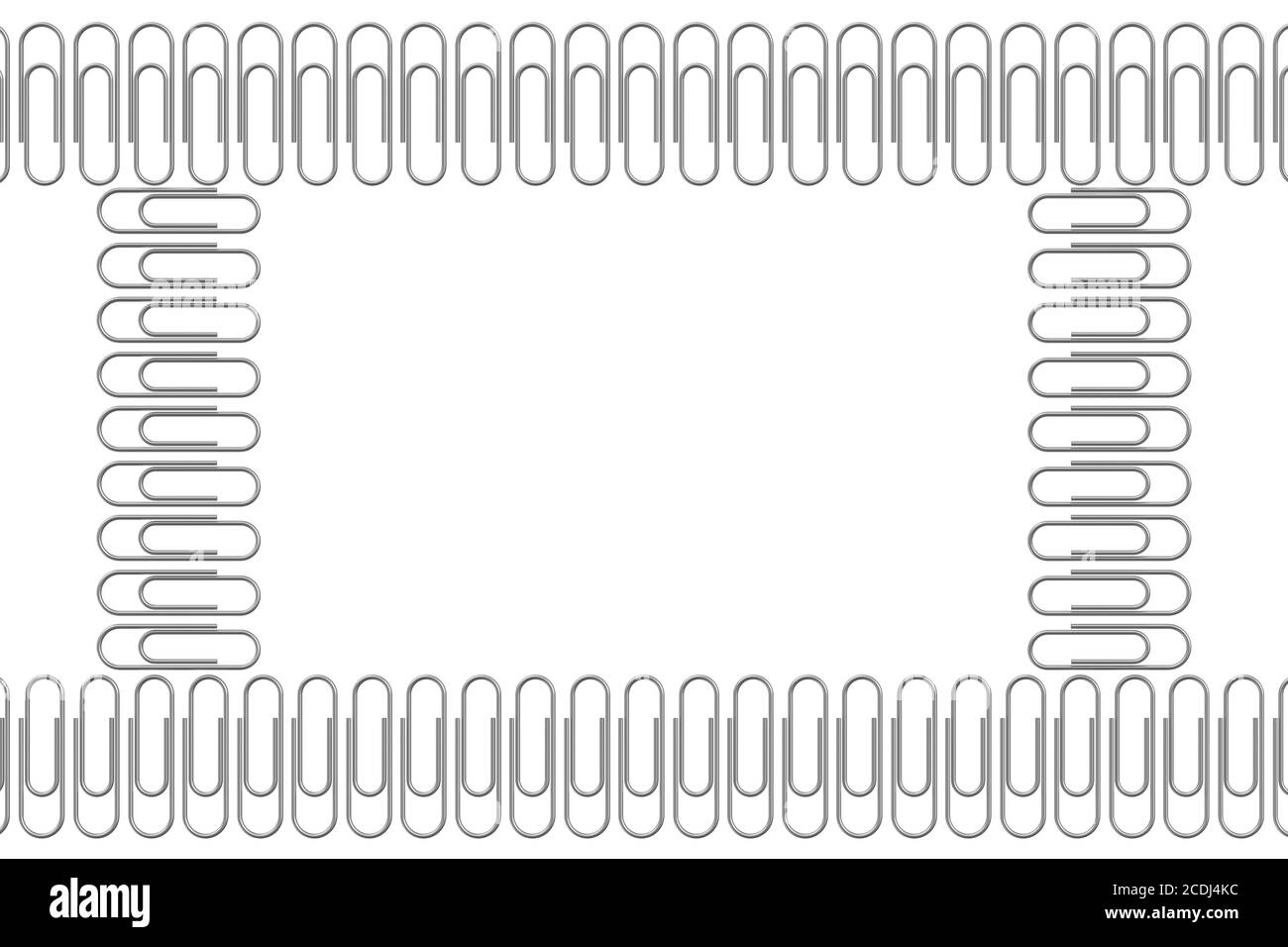 Paper clip frame. Rectangular frame of paper clips on a white surface
