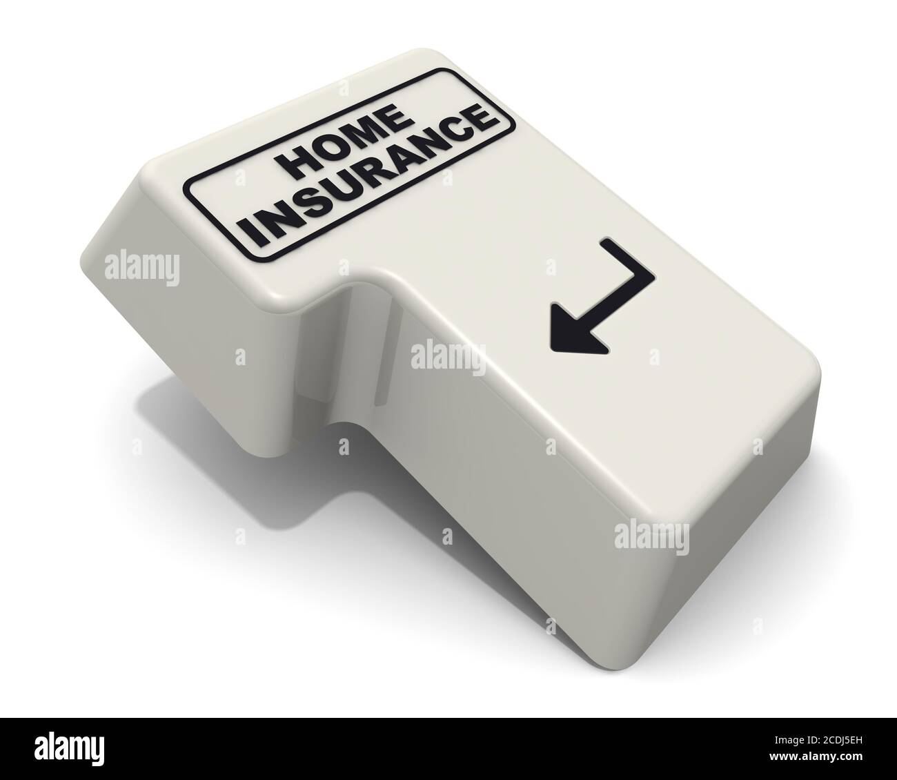 Enter key with HOME INSURANCE word. Computer Enter key with HOME INSURANCE inscription isolated on white background. 3D Illustration Stock Photo