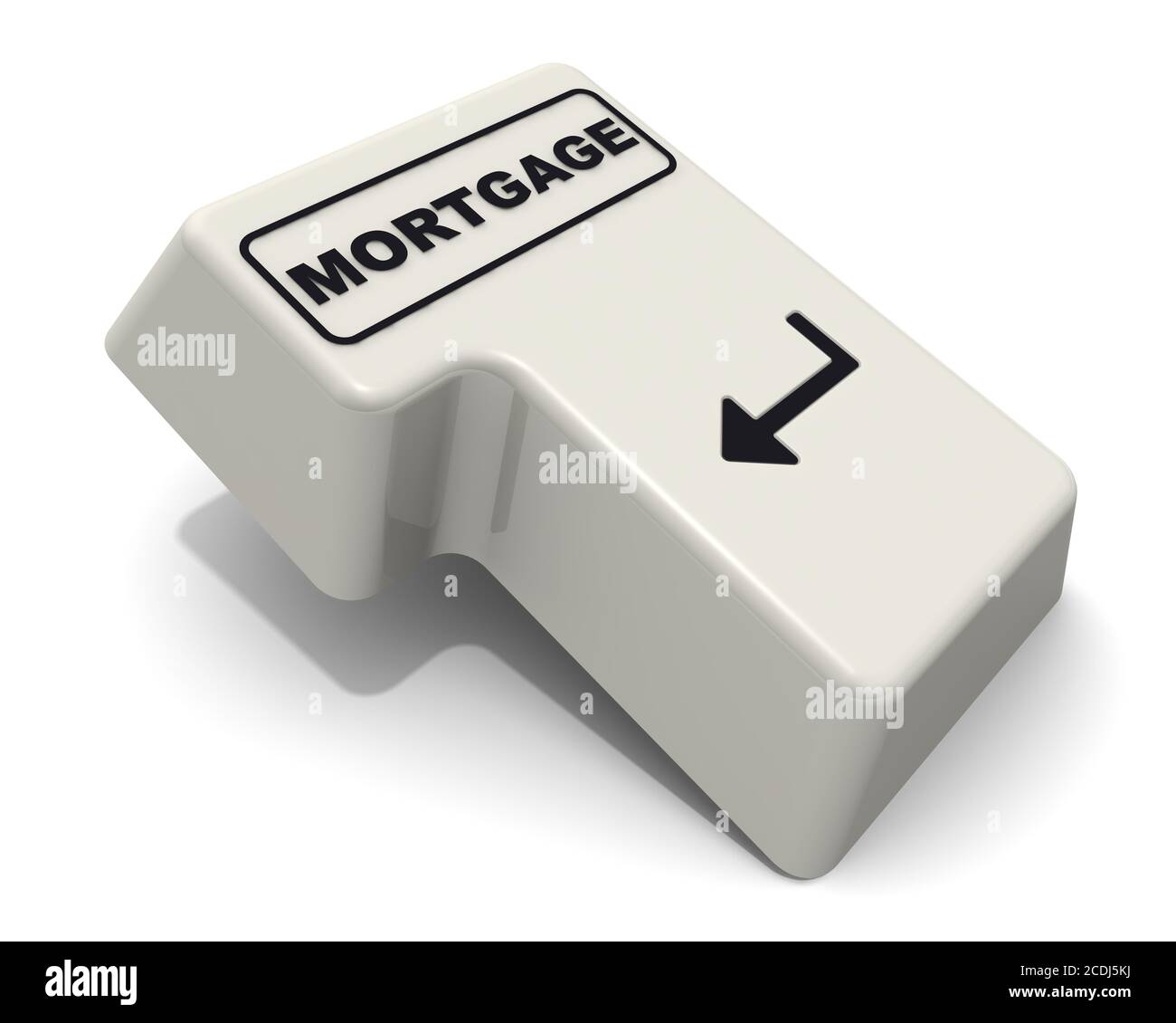 The enter key labeled mortgage. Computer Enter key with black text MORTGAGE isolated on white background. 3D Illustration Stock Photo
