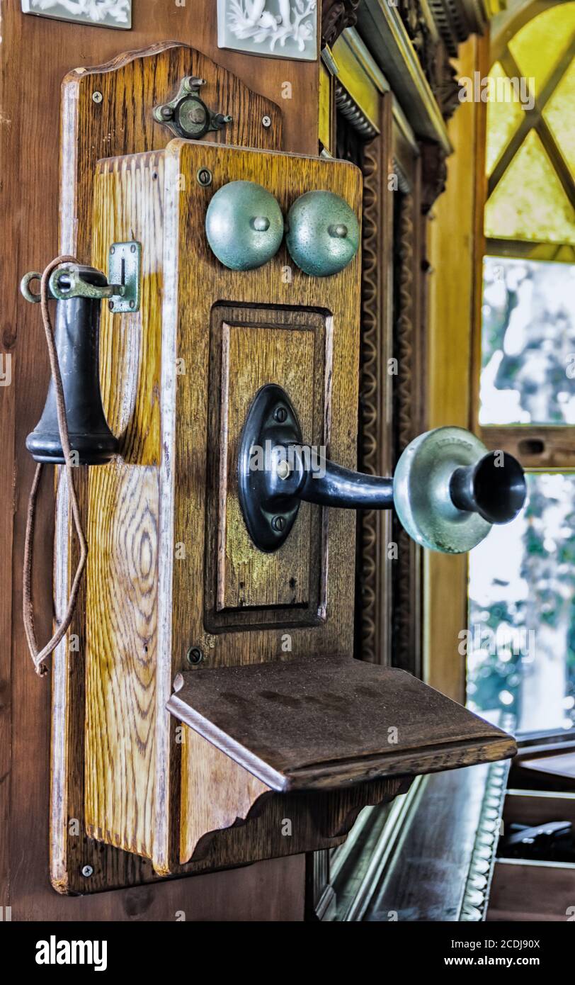 Vintage Antique Old Wall Telephone Stock Photo