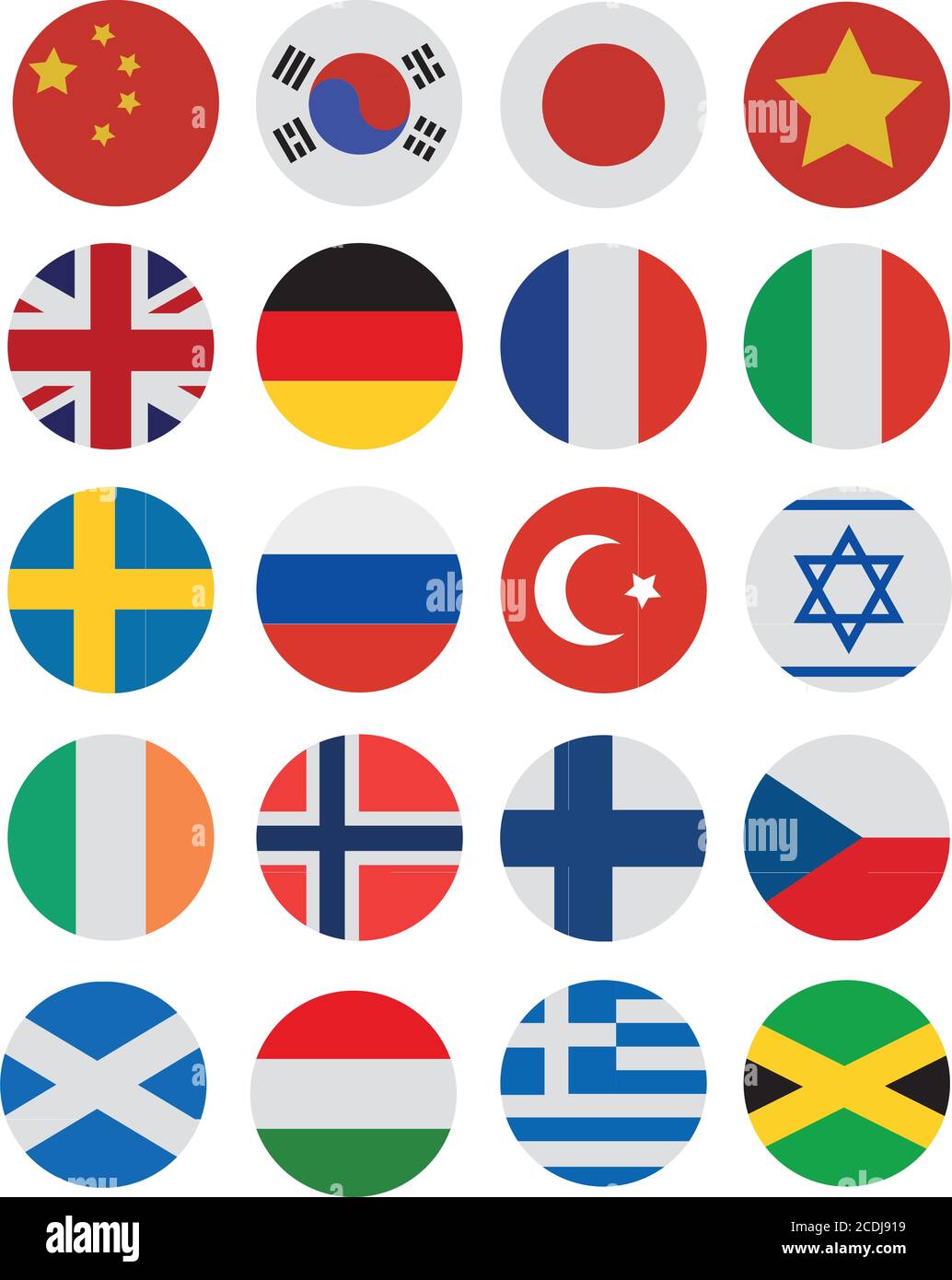 Flag symbols, vector illustrations, 20 different country's flag Stock Vector