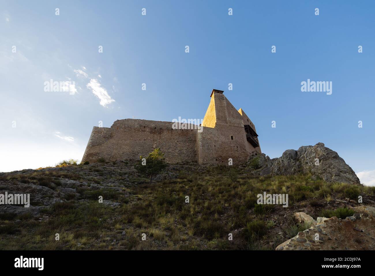 Medieval castle in AlcalÃ¡ de laSelva, Teruel Stock Photo
