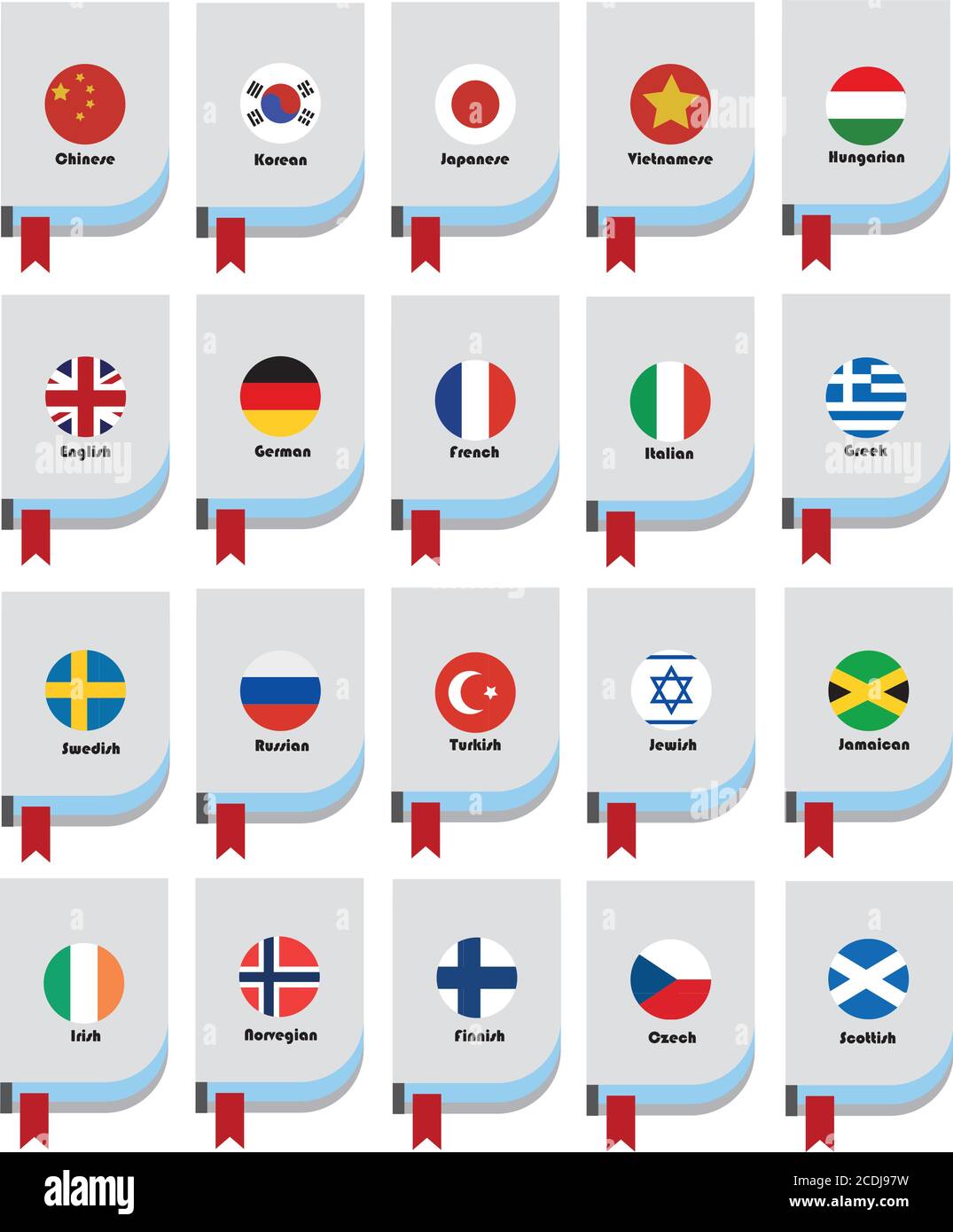 Flag symbols, vector illustrations, 20 different country's flag Stock Vector