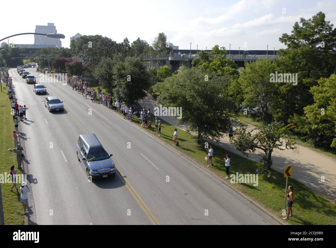 Austin, TX July 15, 2007: The funeral cortege of Lady Bird Johnson passes along Town Lake Sunday morning on its way to the LBJ Ranch for burial of the former First Lady.  ©Marjorie Cotera/Daemmrich Photo Stock Photo