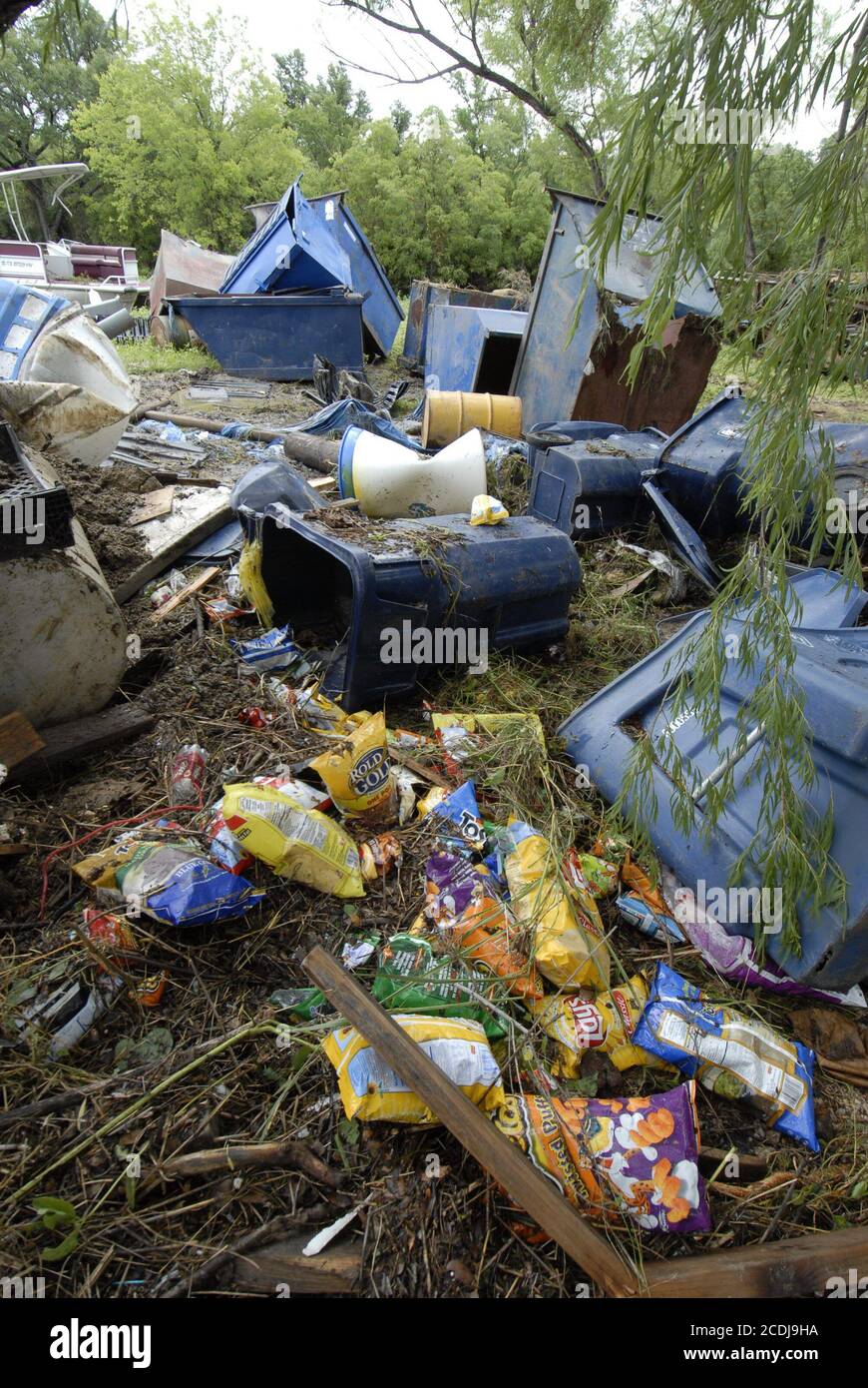 Marble Falls, TX June 28, 2007 Flood debris including potato chip bags