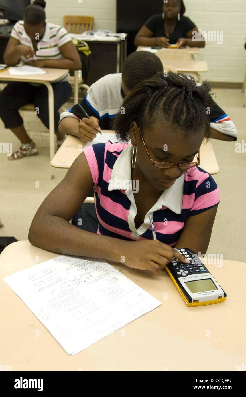 Houston, Texas USA, May 17, 2007: Algebra II students review for a test at Jesse Jones High School, a traditional inner-city high school with 50-50 mix of African-American and Hispanic students. ©Bob Daemmrich Stock Photo