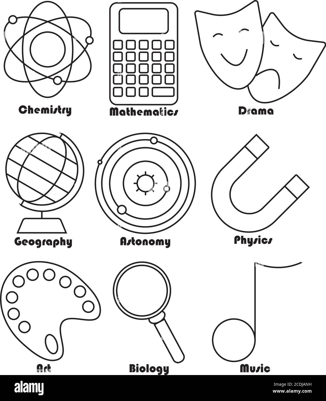 set of hand drawn vector icons of school subjects Stock Vector