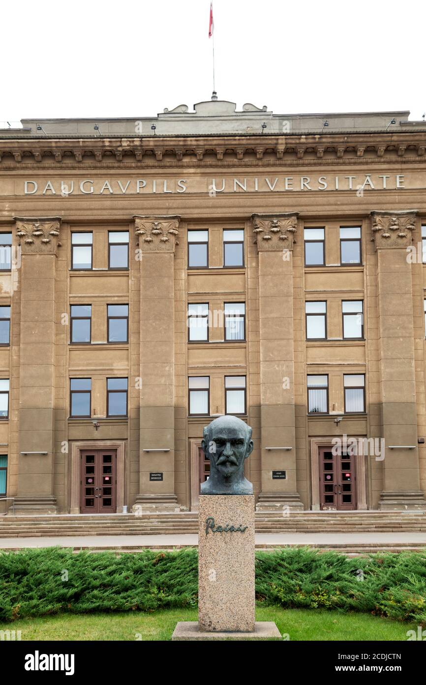 Bust of Rainis, Latvia's national poet, outside of Daugavpils University in Daugavpils, Latvia. Rainis was a pseudonym for Jānis Pliekšāns. Stock Photo