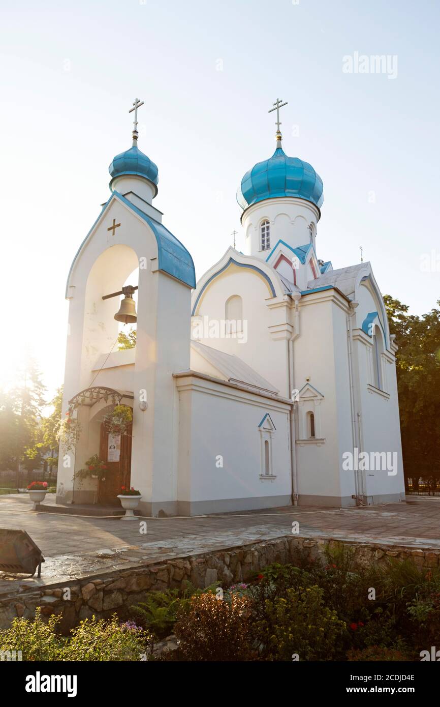 St. Alexander Nevsky Russian Orthodox Church in Daugavpils, Latvia. The Russian Orthodox place of worship stands at Andrejs Pumpurs Square. Stock Photo