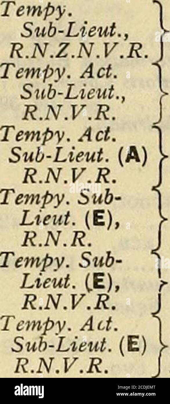 . The navy list . ut. (A),R.N.V.R. Tempy.Lieut. (A), R.N.Z.N.V.R. Tempy. Lieut.-Com. (E),R.N.R. Tempy.Lieut. (E),R.N.R. Tempy.Lieut. (E),R.N.V.R. Surg.Lieut.-Com.,RN.V.R. Tefnpy. Paym.Lieut.-Com.,R.N.R. Tempy.Surg. Lieut.,R.N.V.R. Tempy. Paym.Lieut.,R.N.R. Tempy.Sub-Lieut.,RN.V.R. .R. P. S. Grant, dsc {act)... 15 June 44 .(0) G. C. W. Fowler —Dec 43 {S.O. {Air.)) ..H. G. Beetles 15 Aug 44 , J. R. Craig 15 Sept 43 E.W. Gillies 12 Oct 43 &gt; (N*) W. A. G. Curphey 15 Nov 43 T. C. Dottridge —Nov 43 {F.D.O.)A. C. Miller 1 May 44 J. F. Y. Schischka 1 Dec 43 (P) A. F. Hetherington {act) 22 July 44 { Stock Photo