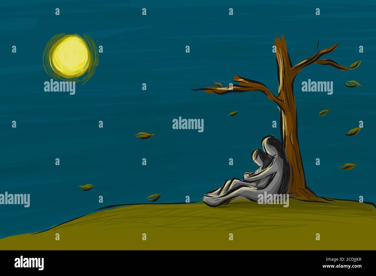 love couple sit together under the tree in fall season at the night with moonlight , sketch style Stock Photo - Alamy love couple sit together under the tree in fall season at the night with moonlight , sketch style Stock Photo - Alamy