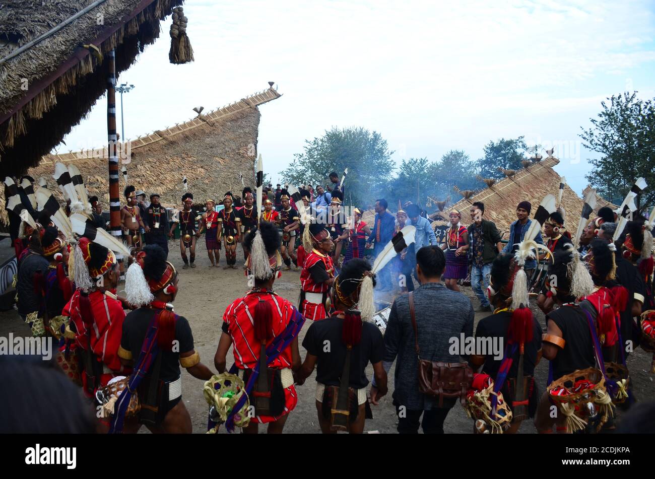 Tribes men dancing during horn bill festival Stock Photo