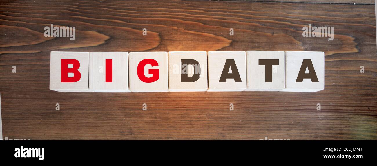 Wooden cubes spelling Big Data. Tech concept Stock Photo