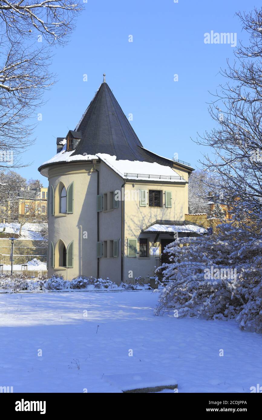 Belltower Pößneck winter, Thuringia, Germany, Euro Stock Photo