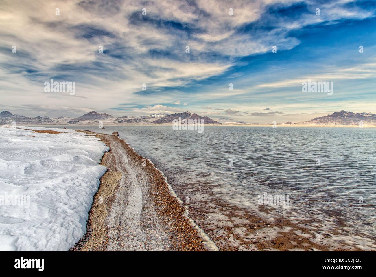 Flooded Bonneville Salt Flats in Utah, USA. Stock Photo