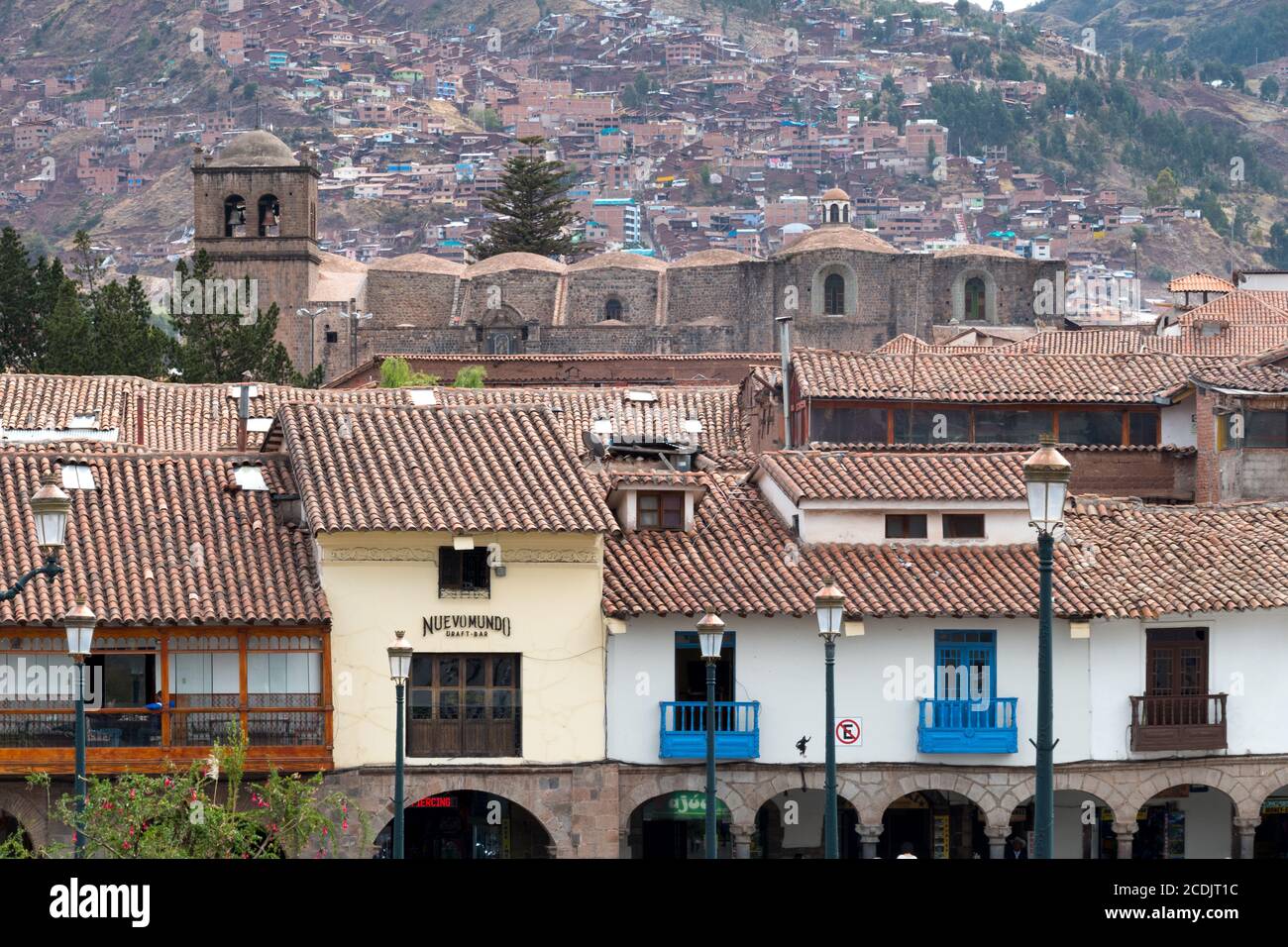 Cusco, Peru - october 08, 2018: View of balconies in the historical central square of Cusco, Peru Stock Photo