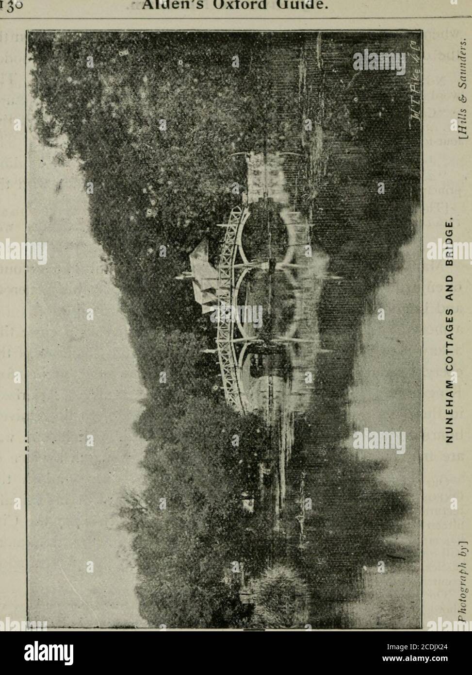 . Alden's Oxford guide : with key-plan of the University and city, and numerous engravings . aint structure of stone on the brow of thehill which slopes nearly to the waters edge, was erected in 1610by Otho Nicholson, of Christ Church, at the centre of Carfax (see page 79) as a conduit for the supply of water to the Univer-sity and City from springs on Hincksey Hill. Nicholson wastreasurer to James I, and he gave the royal monarch a place ofhonour among the seven worthies whose statues adorn thestructure, reserving for himself the modest record of his initials,O.N., woven into the tracery of t Stock Photo