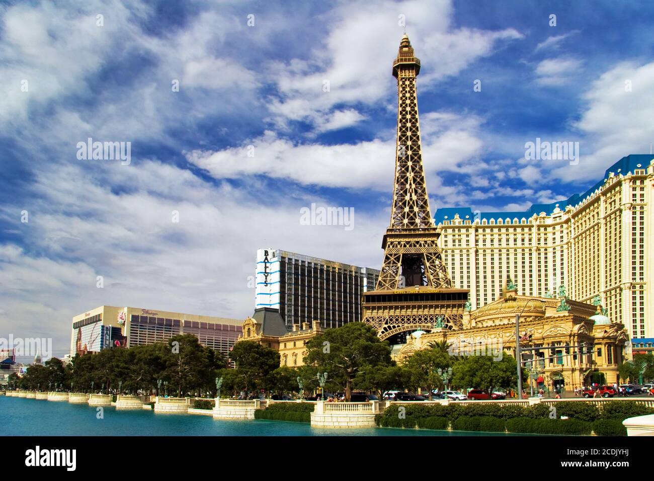 View on the replica of Eiffel Tower at Paris Hotel  Casino. Las Vegas. Nevada.  USA Stock Photo