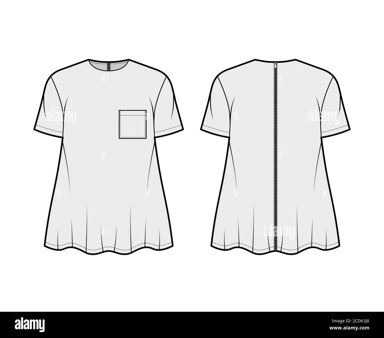 Boyfriend shirt technical fashion illustration with square pocket, crew