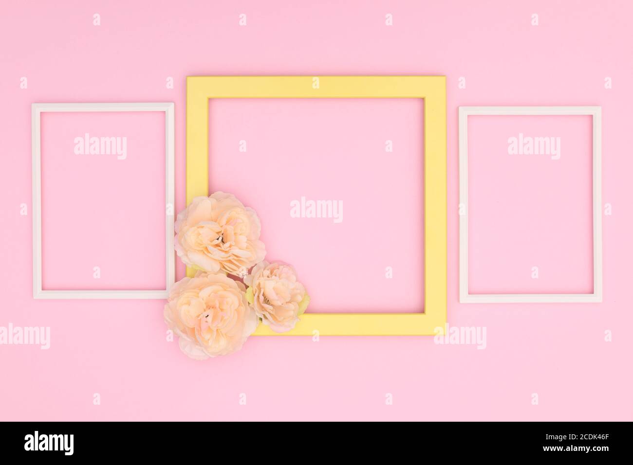 Creative decorated wooden frame for photo and text Stock Photo