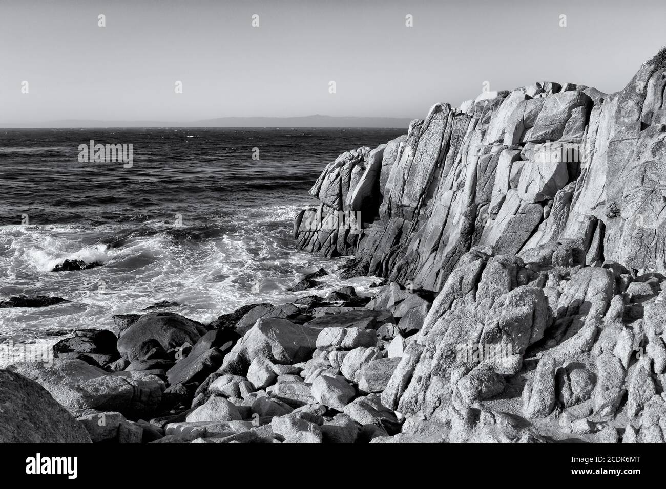 Ocean Waves at Lover's Point in Pacific Grove in Black and White Stock Photo