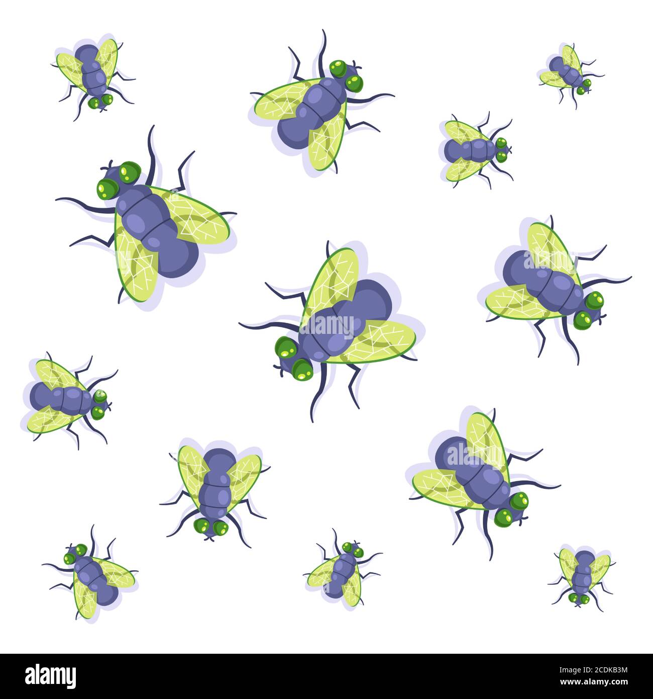 swarm of green flies on a white background. natural carriers of infection. flat vector illustration. Stock Vector