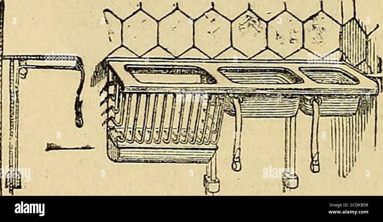 . The Gardeners' Chronicle and Agricultural Gazette . COTTAM and COMPANY, Winsley Street, W., are the originalinventors of the PATENT ENAMELLED MANGER, WaterTrough, and Wrought Iron Rack, united to an iron top-plate,and forming one complete and useful fixture, having Cottamspatent noiseless halter guide and collar rein attached, which istaken to the back of the manger, and works with ease andfreedom up or down the guide-bar. COTTAMS NEW PATENT SEED-BOX, an important addi-tion to the above fittings, beingsimplein construction, light, anddurable, promotes cleanliness, and is economical in its re Stock Photo