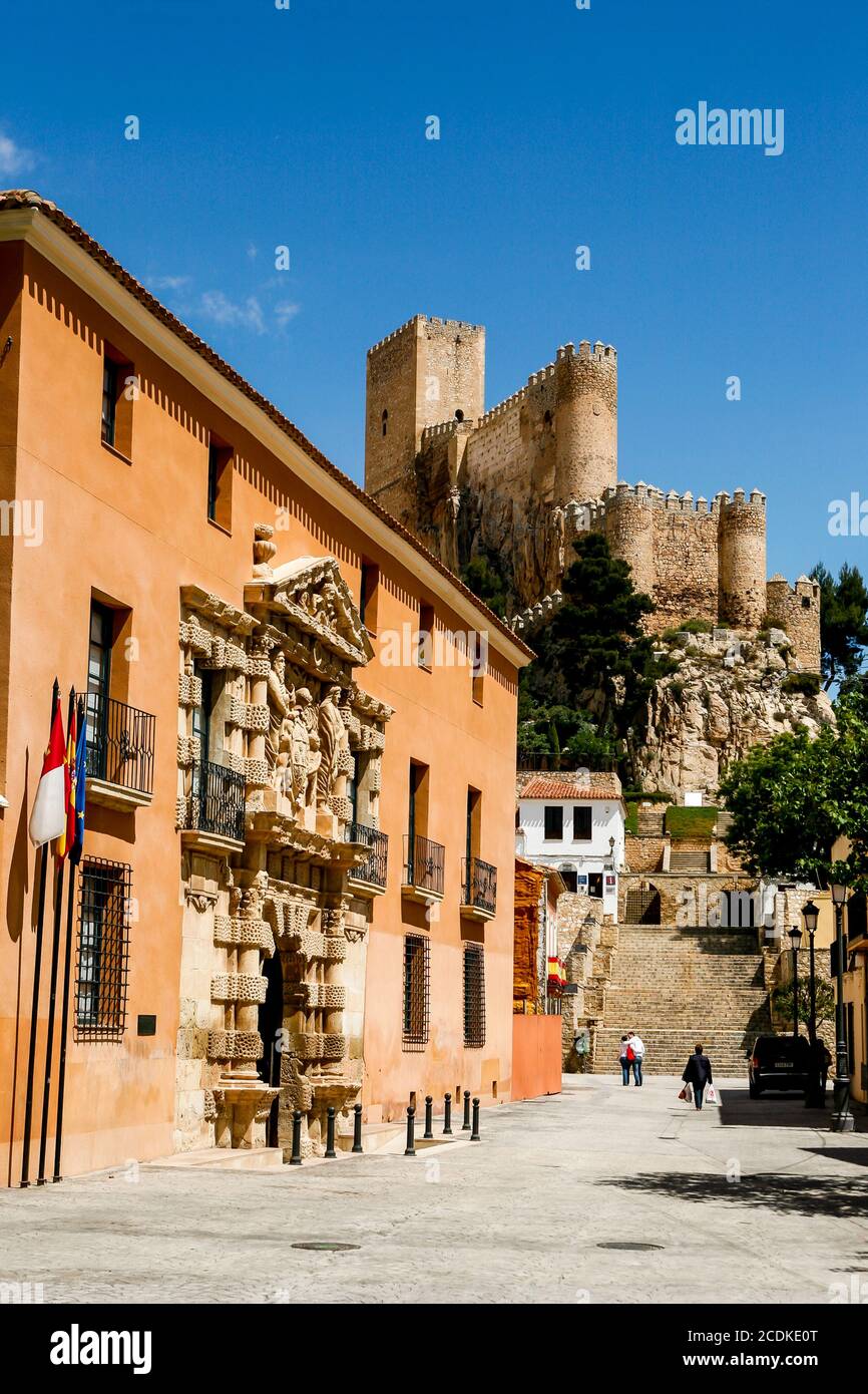 Landscape with view of the Castle of Almansa. Albacete city, Castilla La Mancha, Spain. Stock Photo