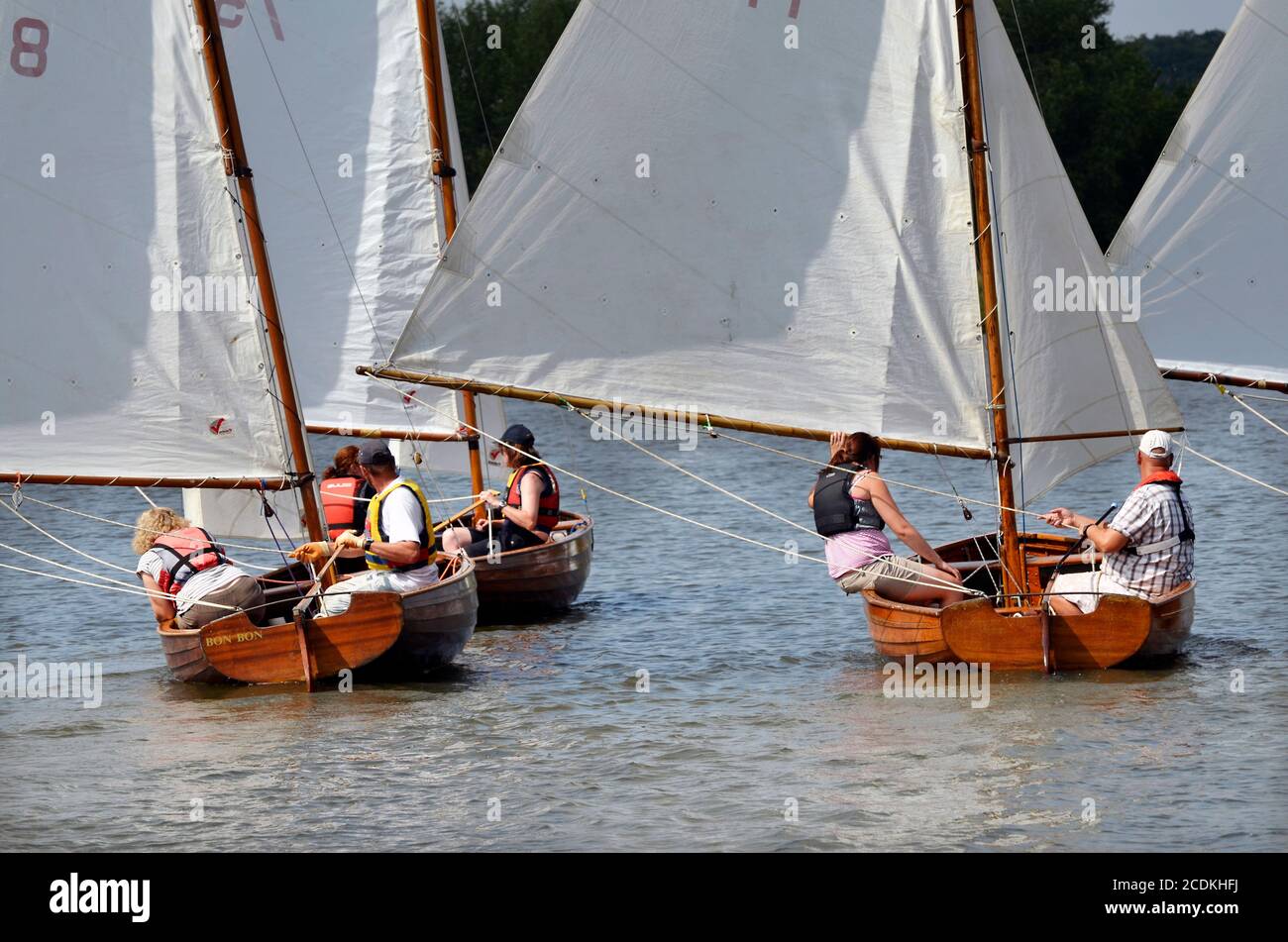 vintage norfolk class dinghies racing on river waveney at beccles suffolk england Stock Photo