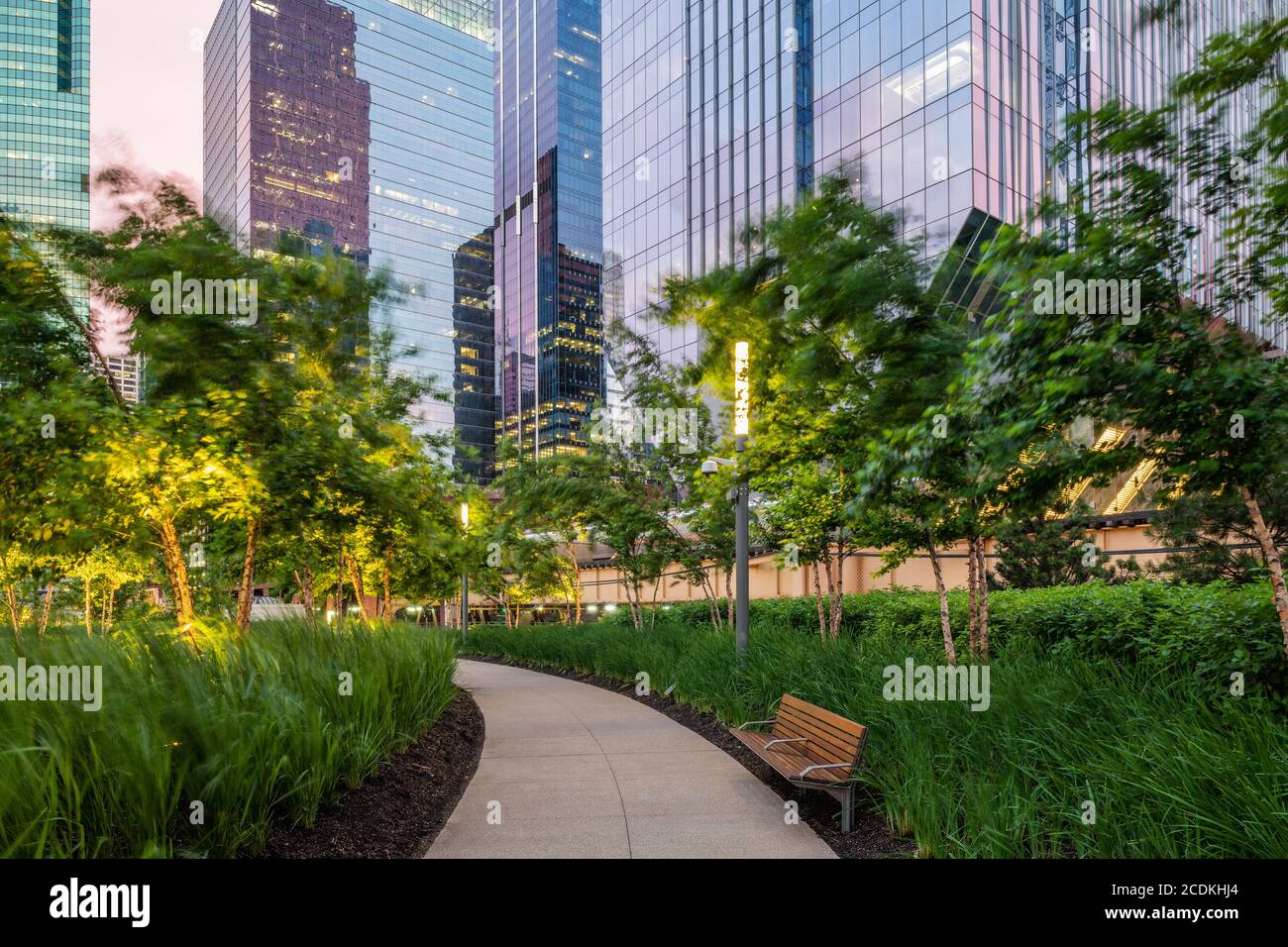 Park outside of River Point designed by OJB Landscape Architecture Stock Photo