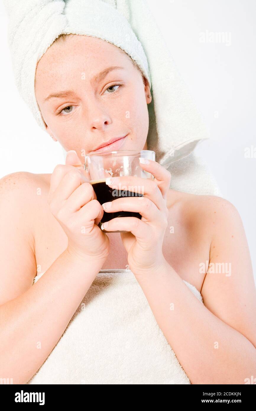 Wellness girl series coffee cup waking up Stock Photo