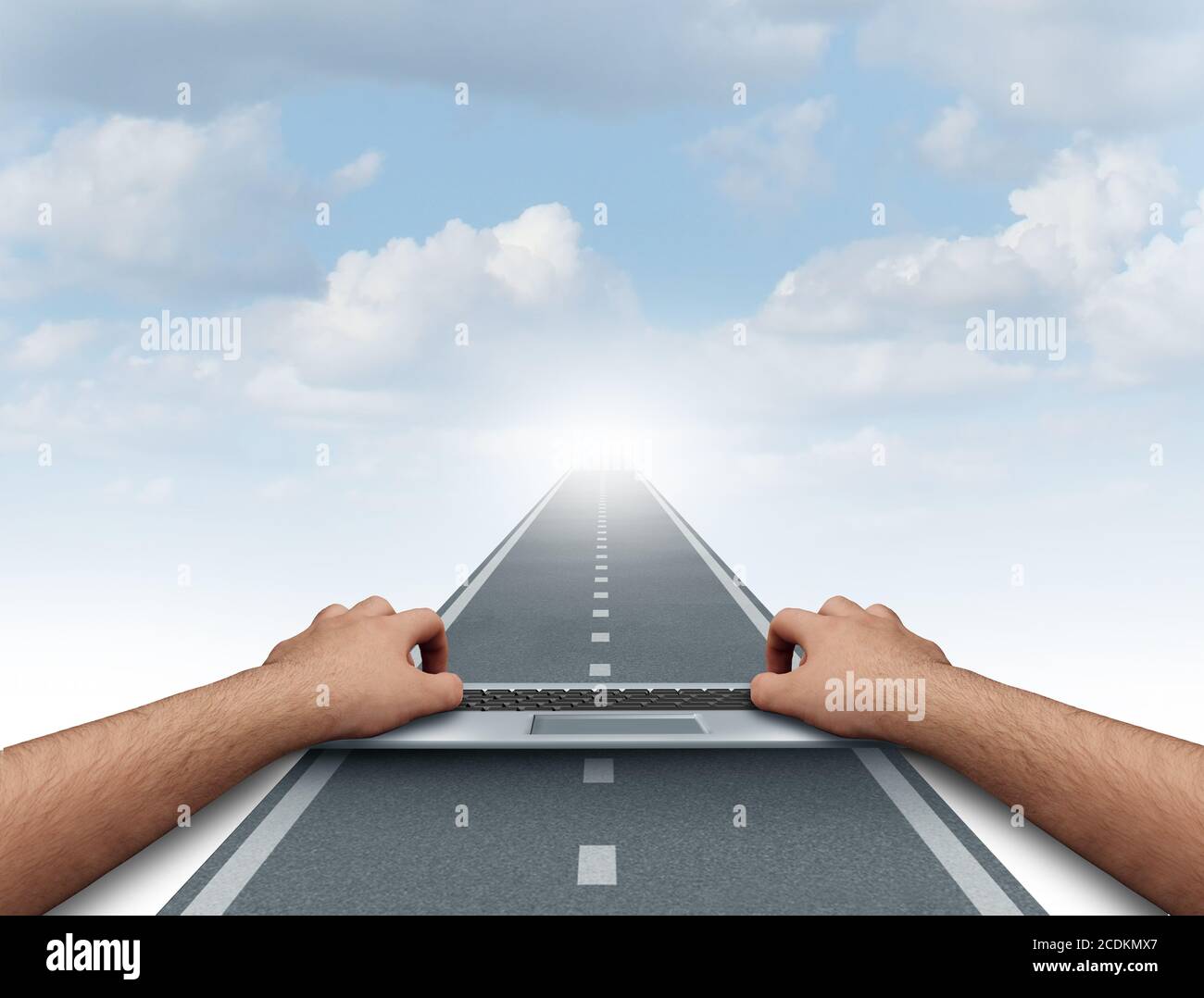 Technology Road and information highway as an internet knowledge access concept with 3D illustration elements. Stock Photo