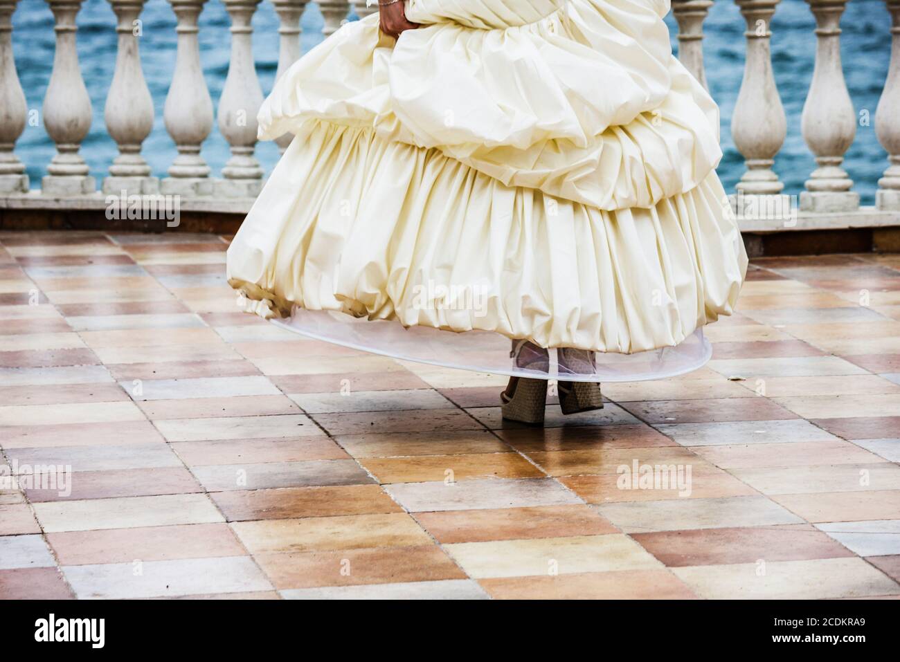 Wedding dance. Beautiful woman in white gown of the bride dance Stock Photo