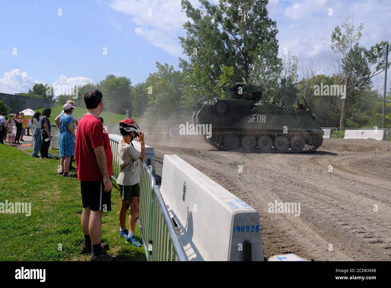 Small (COVID restricted) crowds at the free military vehicle demonstration at the Canadian War Museum, Ottawa, Ontario, Canada. Stock Photo
