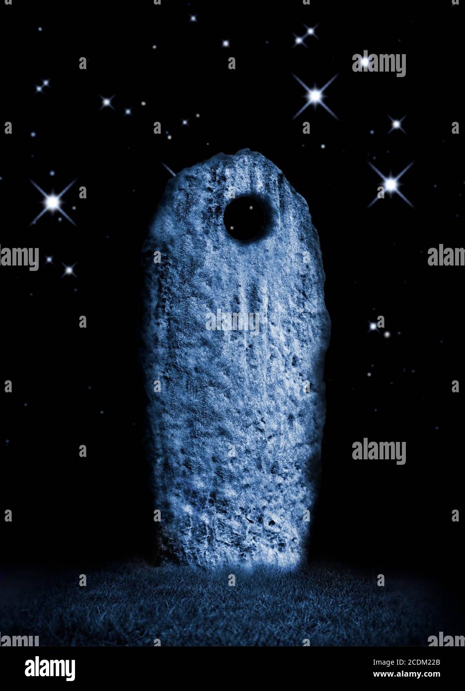 Stars and standing stone, illustration. Stock Photo