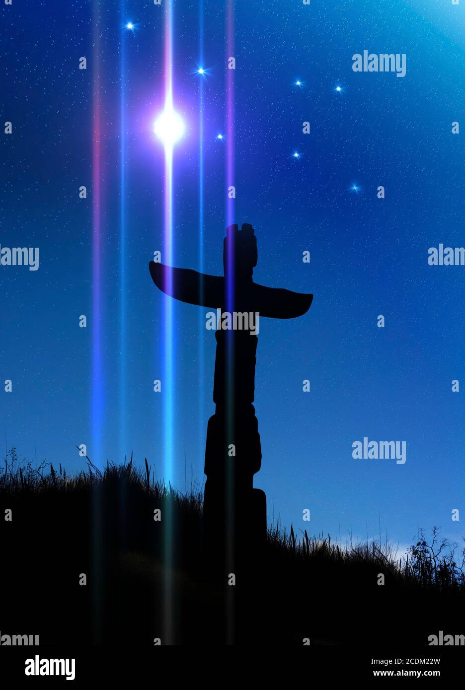 Totem pole and constellation, illustration. Stock Photo