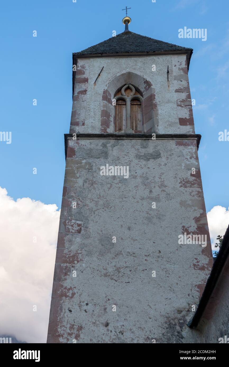 FIE ALLO SCILIAR, SOUTH TYROL/ITALY - AUGUST 7 : View of the church at Fie allo Sciliar, South Tyrol, Italy on August 7, 2020 Stock Photo
