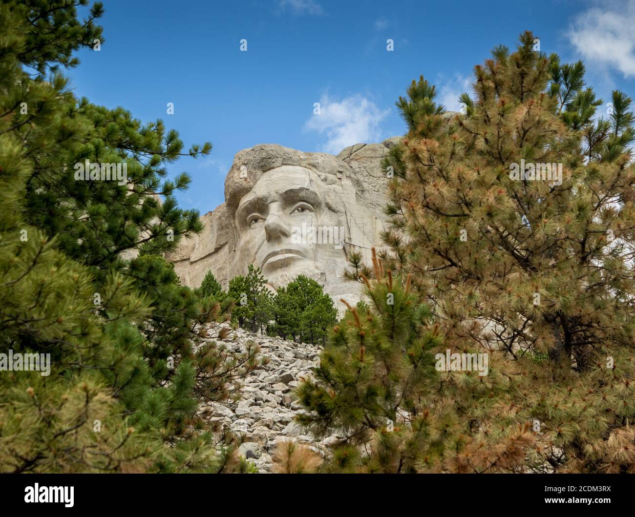 Closeup of Abraham Lincoln carved into Mount Rushmore in Rapid City