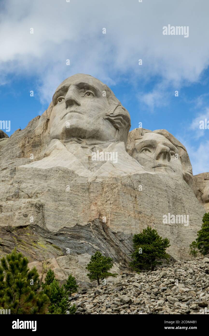 Closeup of George Washington carved into Mount Rushmore in Rapid City South Dakota Stock Photo