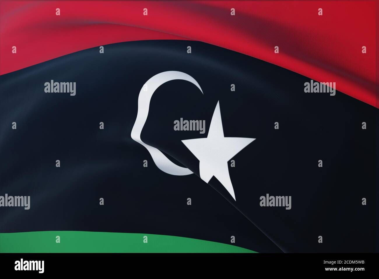 Waving flags of the world - flag of Libya. Closeup view, 3D ...